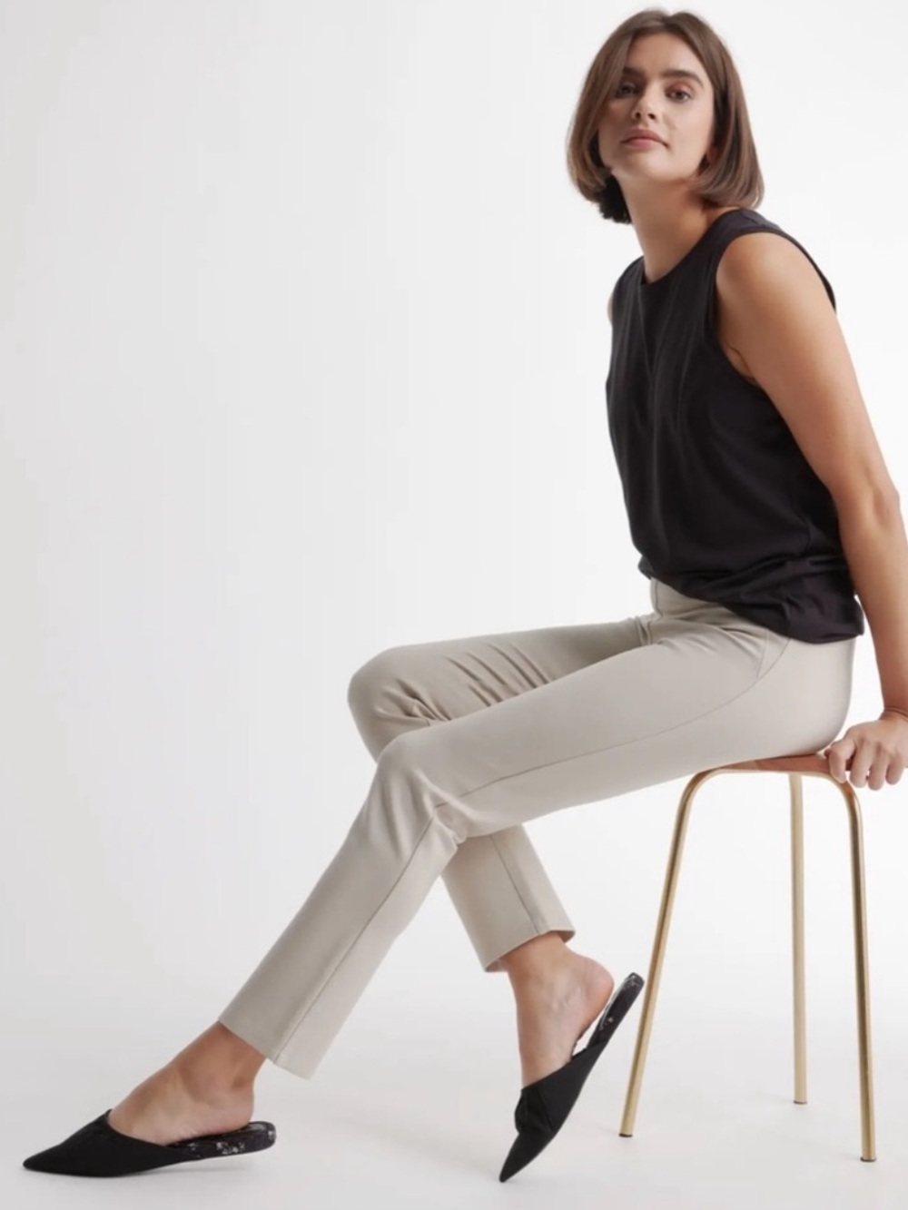 Quince Ultra-Stretch Ponte Straight Leg Pant Ecru